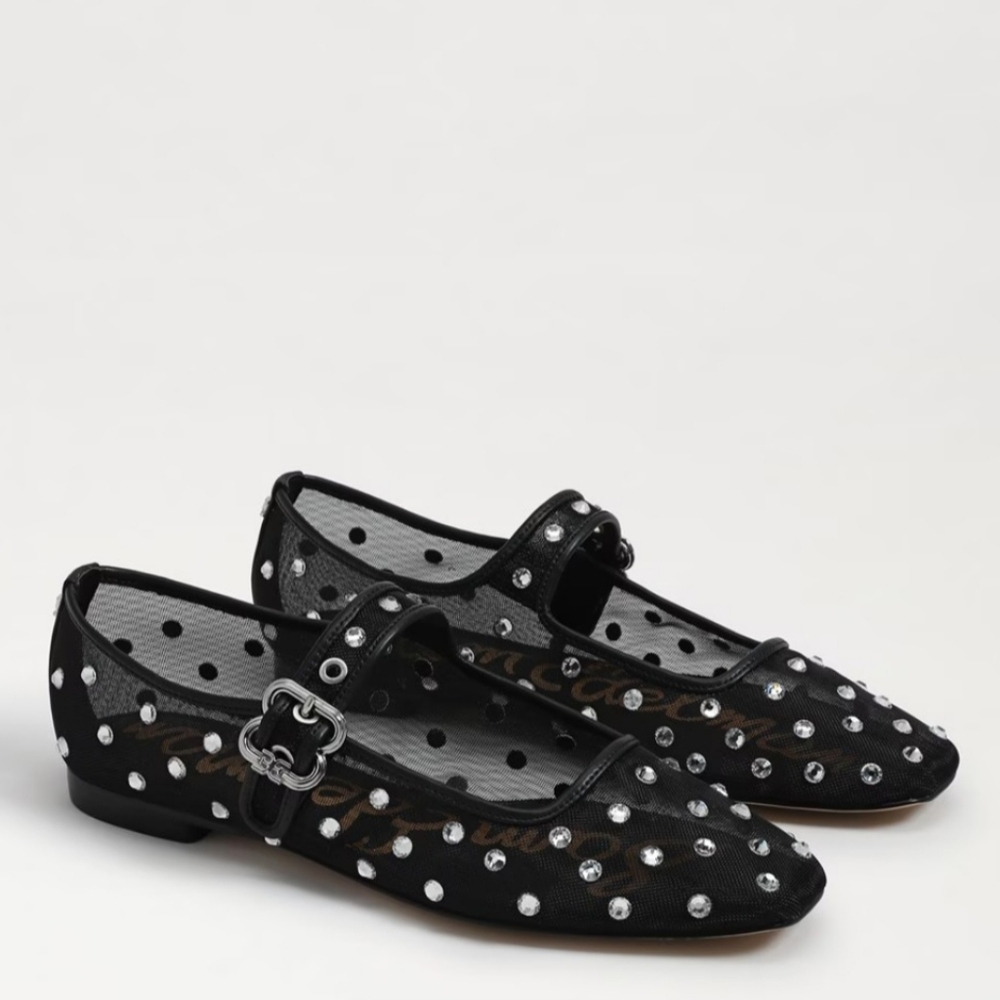 Sam Edelman Michaela Shine Mary Jane Flats 7.5 Mesh Black Jeweled Shoes